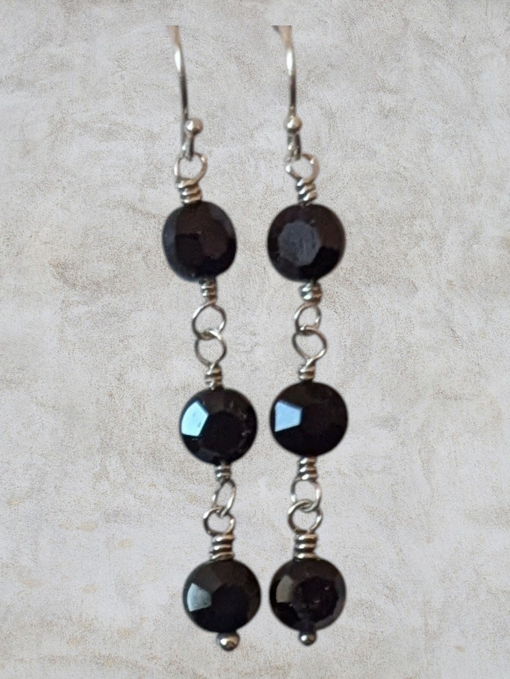 Artisan Sterling Silver 925 Black Crystal Bead Earrings Handmade Vintage Beads